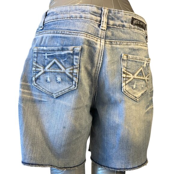 Red Vivet Junior Jean Shorts Low Rise Distressed (Sz5 W30) - Picture 5 of 13